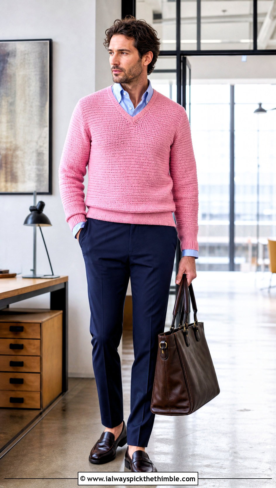 V Neck Crochet Sweater With Oxford Shirt - 25 men crochet sweater outfit ideas