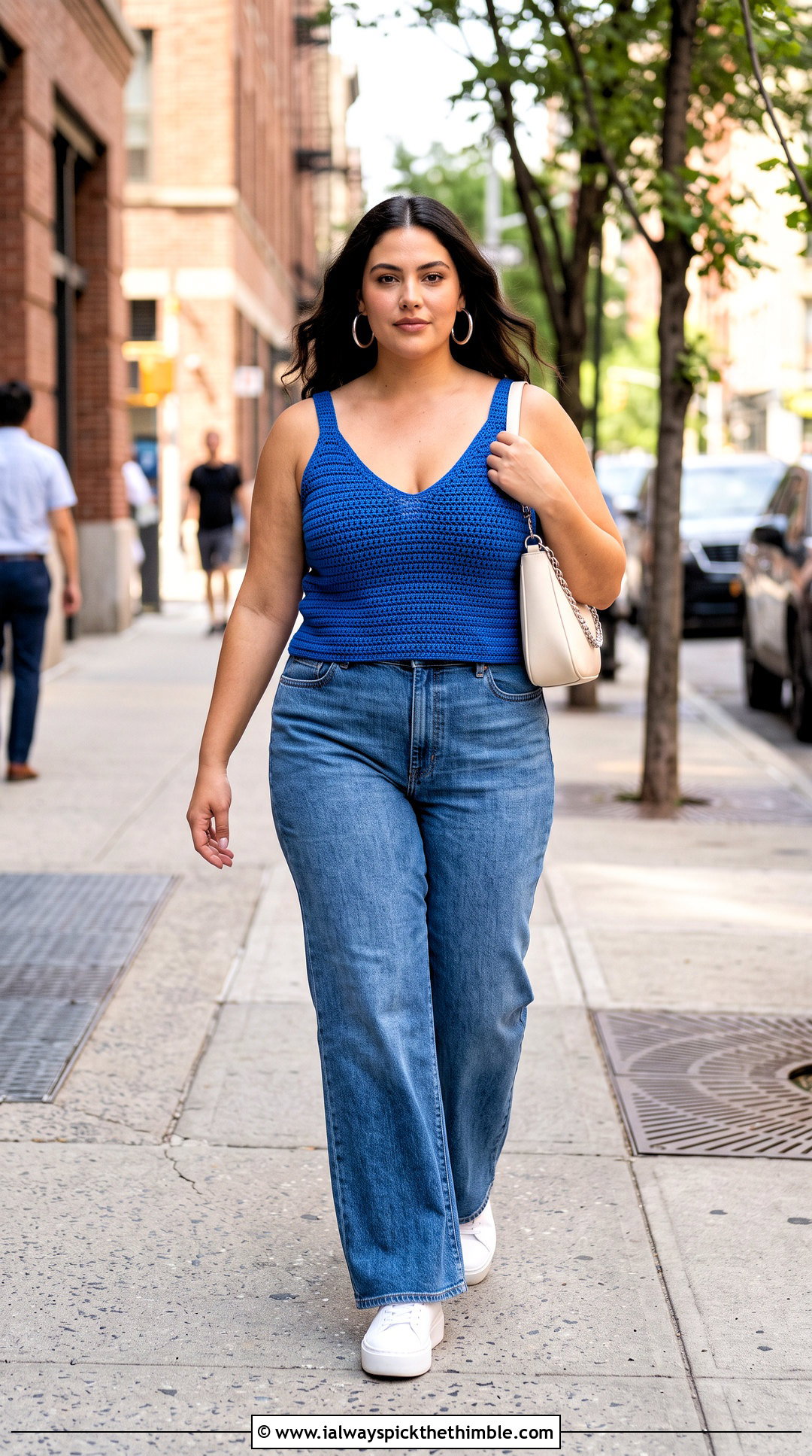 V Neck Crochet Tank Top With Wide Leg Jeans - 15 crochet top for big bust outfit ideas
