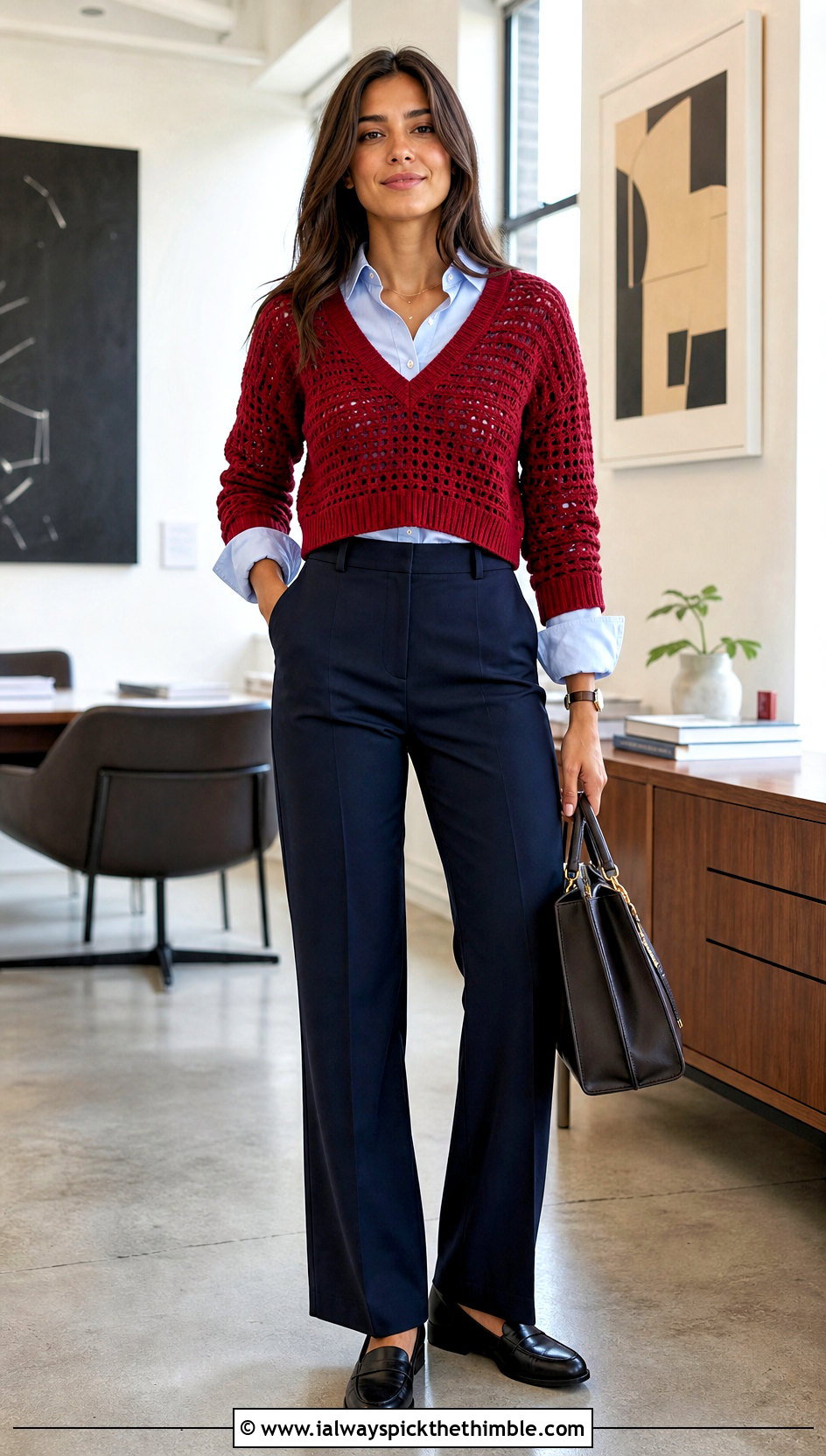 V Neck Cropped Crochet Sweater With Button Down Shirt - 25 cropped crochet sweater outfit ideas