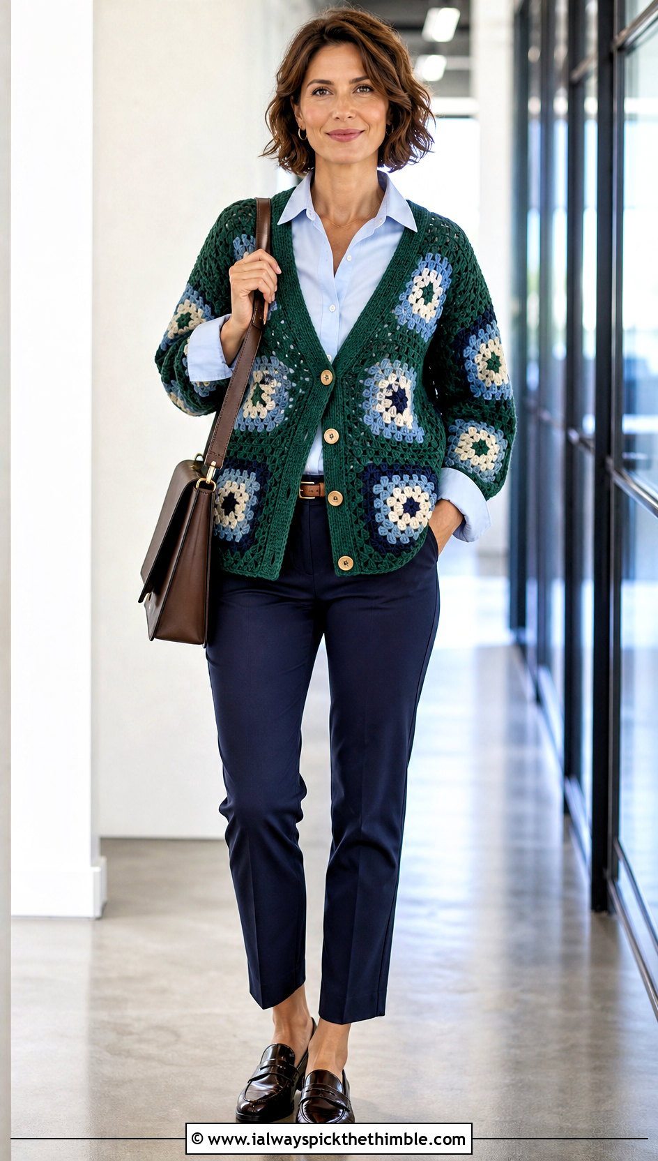 V Neck Granny Square Cardigan With Button Down Shirt - 20 Crochet Cardigan From Square outfit ideas