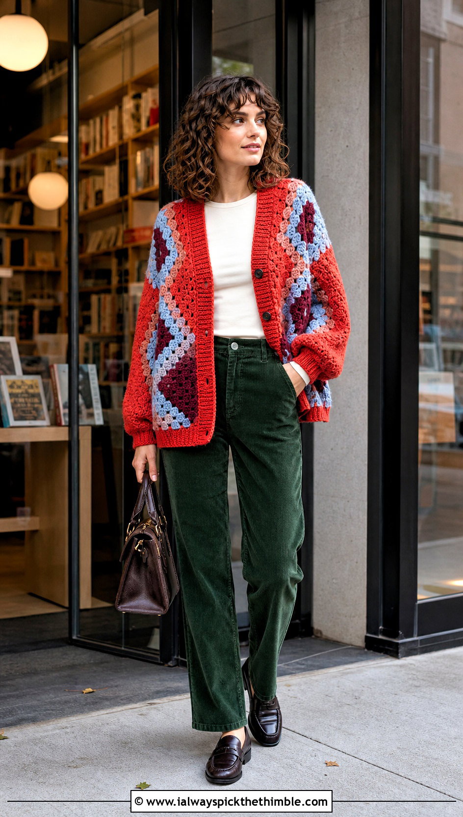 V Neck Howl Crochet Cardigan With Corduroy Pants - 20 Howl Crochet Cardigan outfit ideas