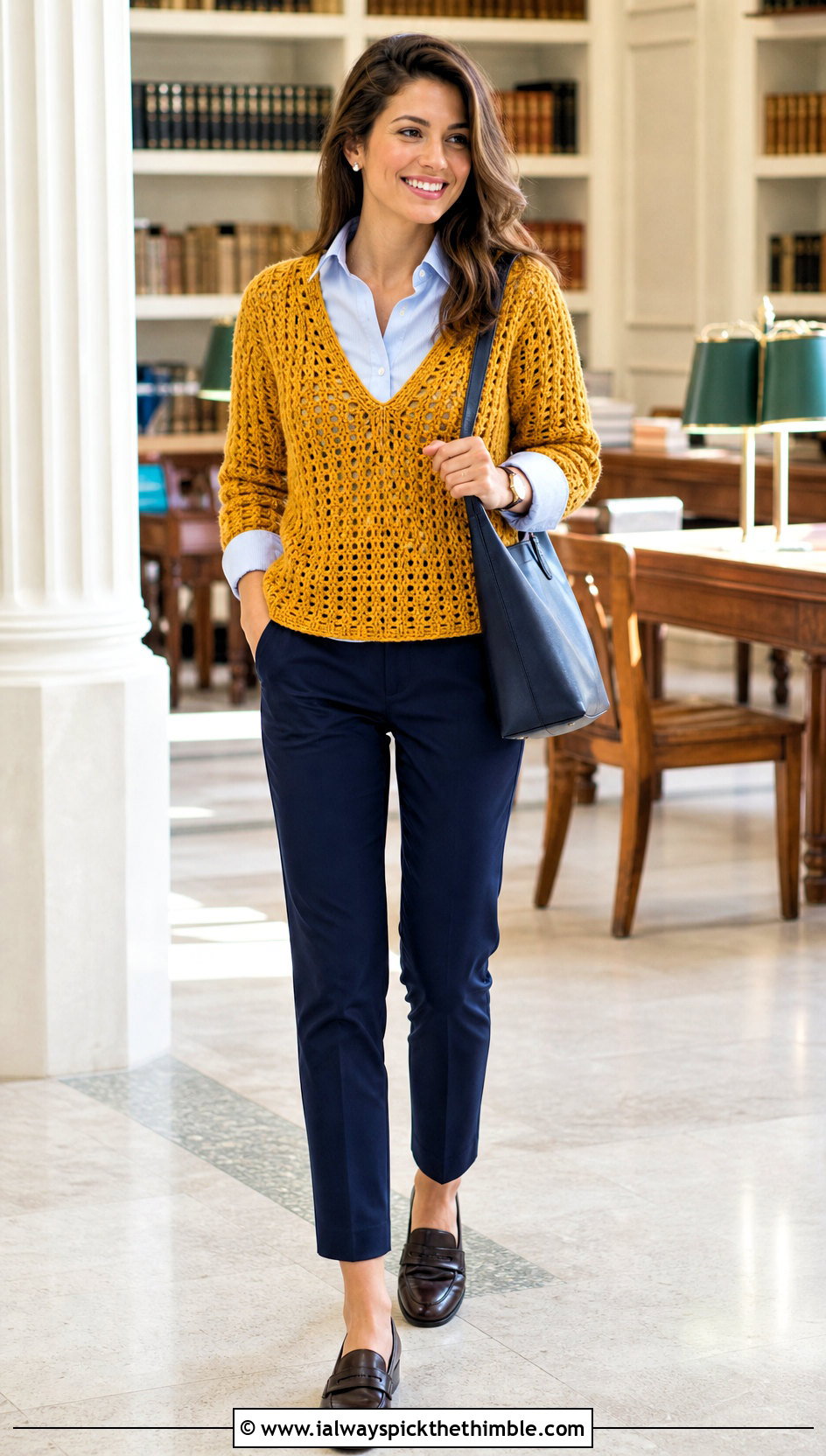 V Neck One Panel Crochet Sweater With Button Down Shirt - 20 One Panel Crochet Sweater outfit ideas