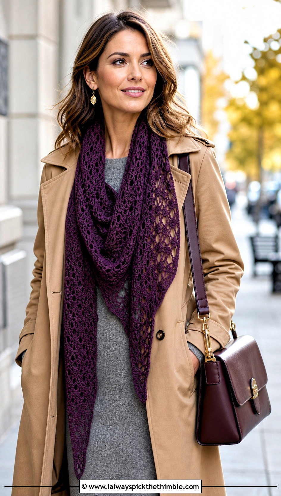 V Stitch Lace Crochet Shawl With Knit Dress - 15 Easy Lacy Crochet Shawl outfit ideas