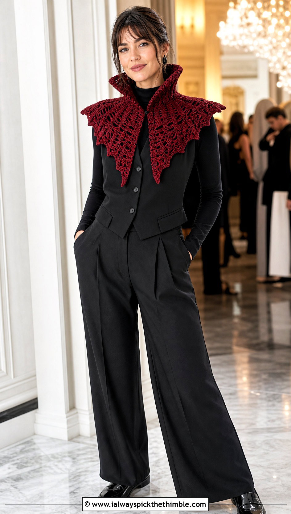 Vampire Collar Crochet Shawl With Tailored Vest - 20 halloween crochet shawl outfit ideas