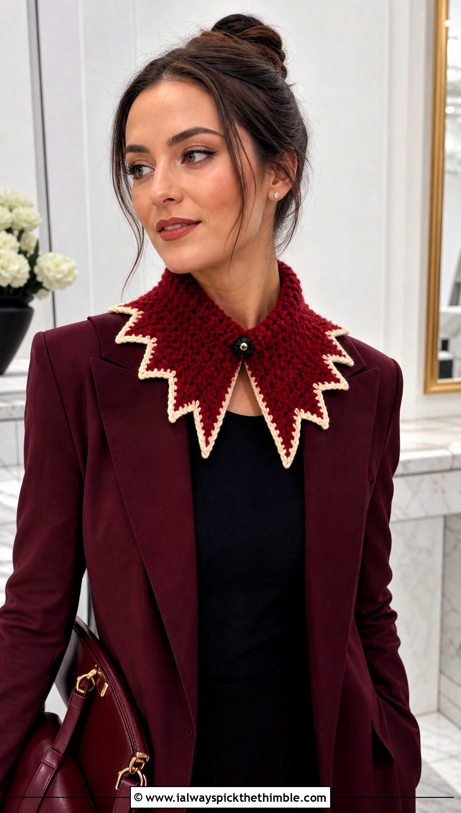 Vampire Fang Collar Halloween Scarf With Monochrome Suit - 20 crochet halloween scarf outfit ideas
