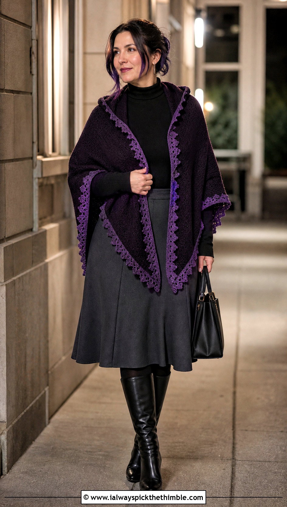 Vampire Fang Hooded Shawl With Midi Skirt - 20 Crochet Halloween Shawl outfit ideas