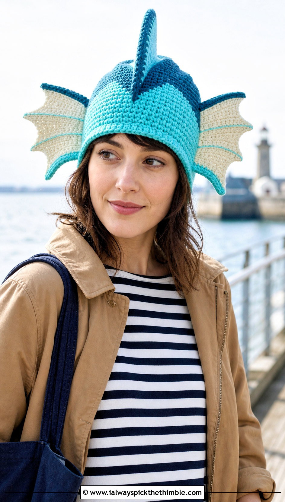Vaporeon Fin Beanie With Striped Shirt - 20 crochet pokemon beanie outfit ideas