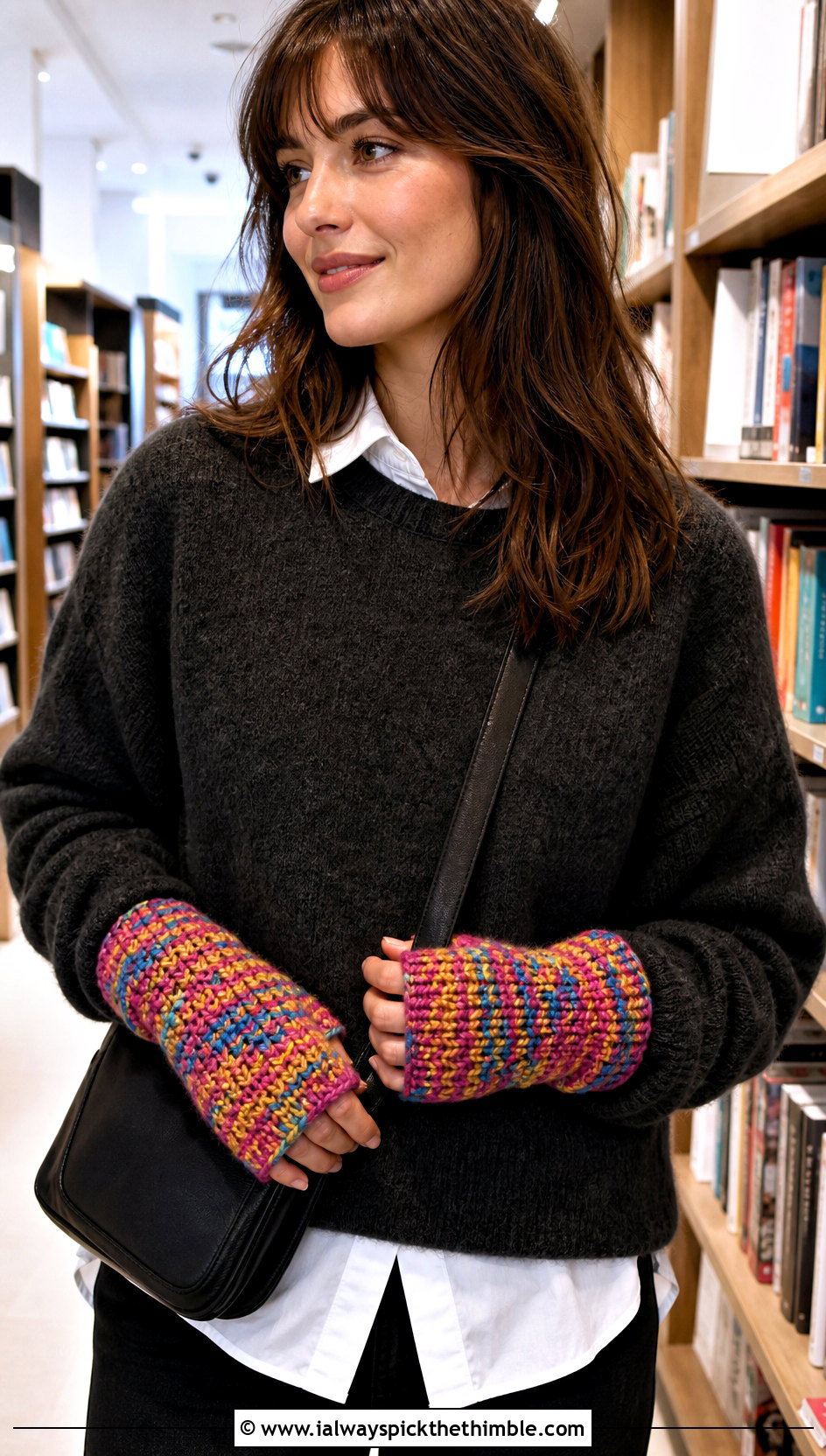 Variegated Moss Stitch Fingerless Gloves With Neutral Basics - 15 Crochet Moss Stitch Fingerless Gloves outfit ideas
