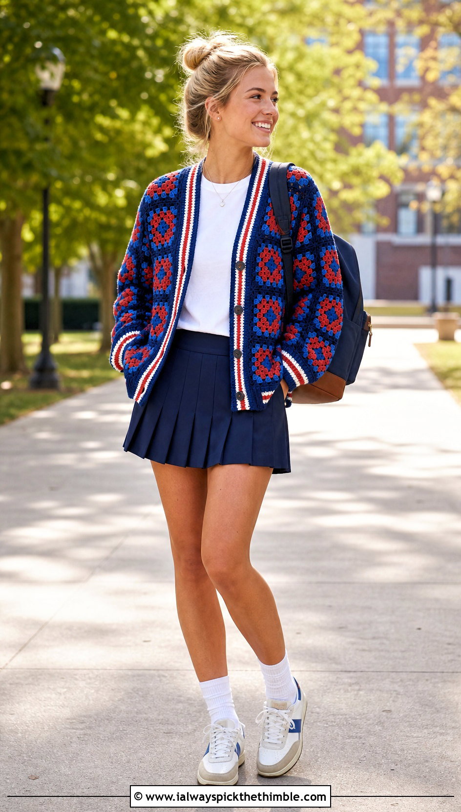 Varsity Two Color Granny Square Cardigan With Tennis Skirt - 20 Two Granny Square Cardigan outfit ideas