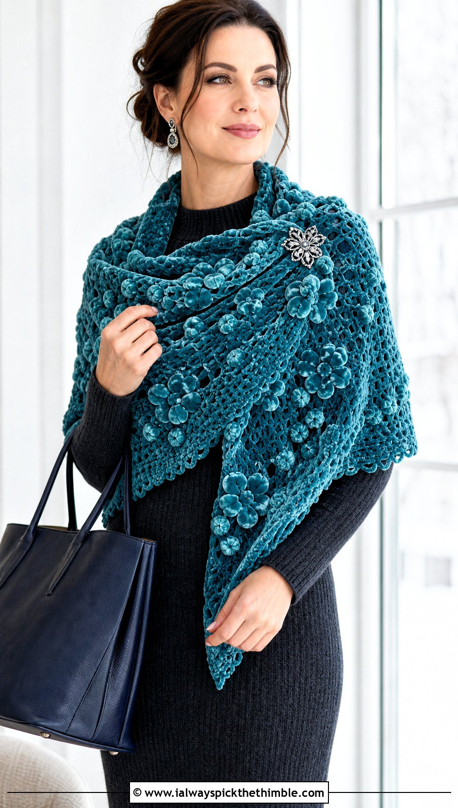 Velvet Bobble Crochet Shawl With Sweater Dress - 15 sophie digard crochet shawl outfit ideas