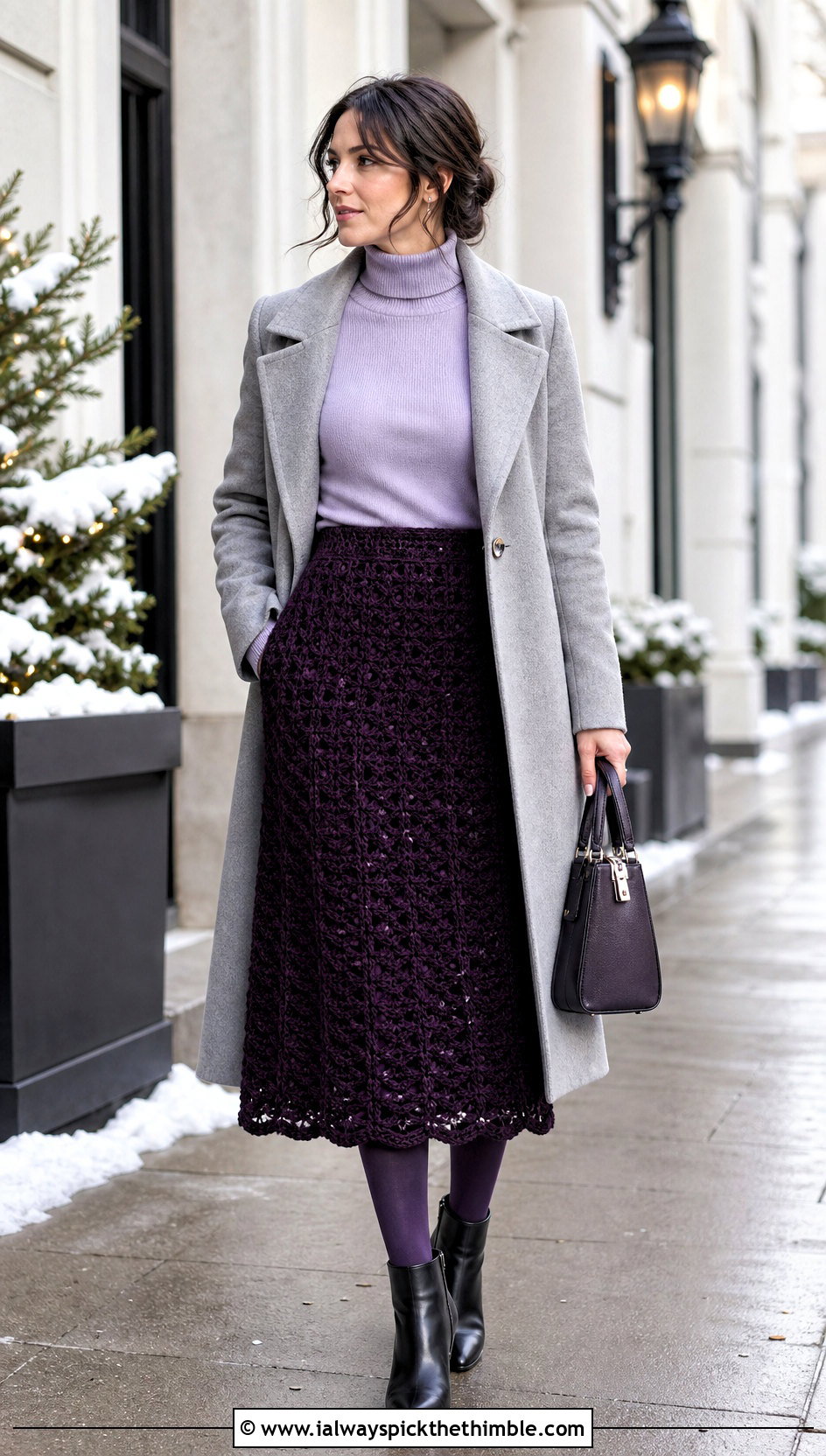 Velvet Crochet A Line Skirt With Turtleneck - 20 velvet crochet clothes and outfit ideas