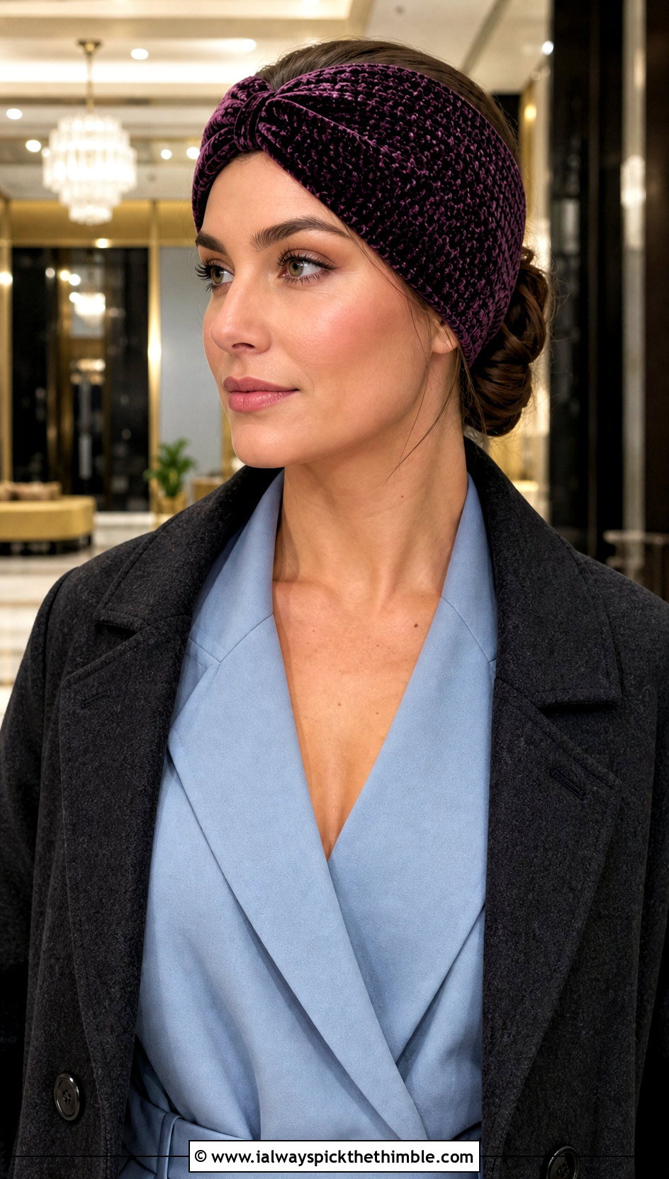 Velvet Crochet Ear Warmer With Jumpsuit - 25 crochet ear warmers outfit ideas