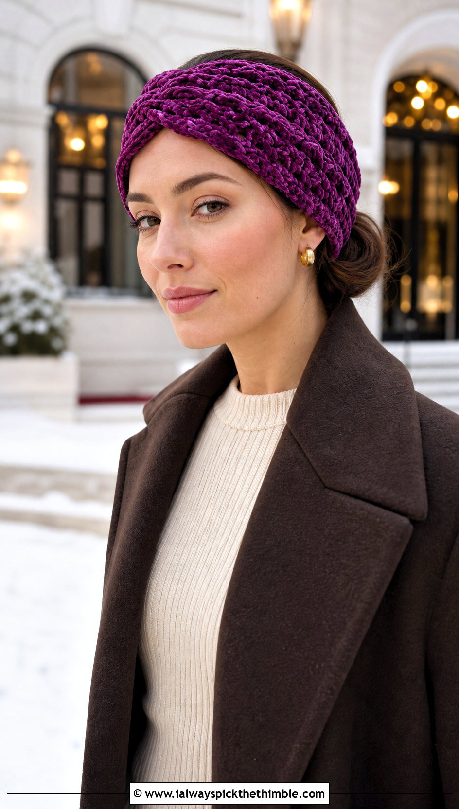 Velvet Crochet Headband With Knit Dress - 25 crochet hair accessories head bands outfit ideas
