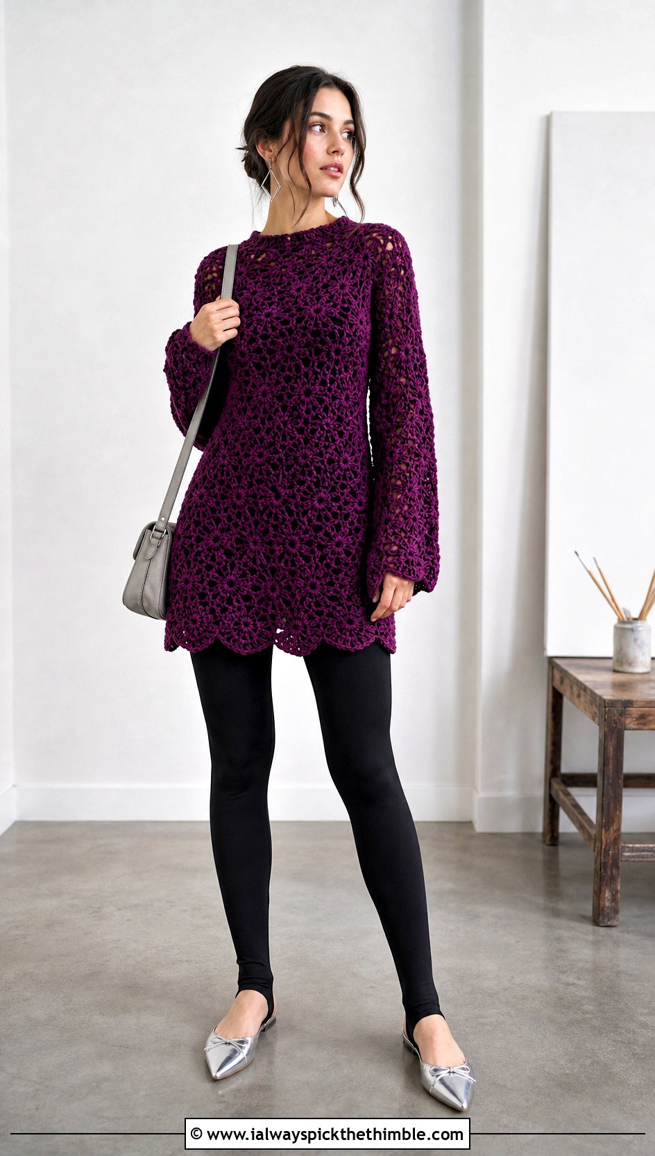 Velvet Crochet Tunic With Stirrup Leggings - 20 velvet crochet clothes and outfit ideas