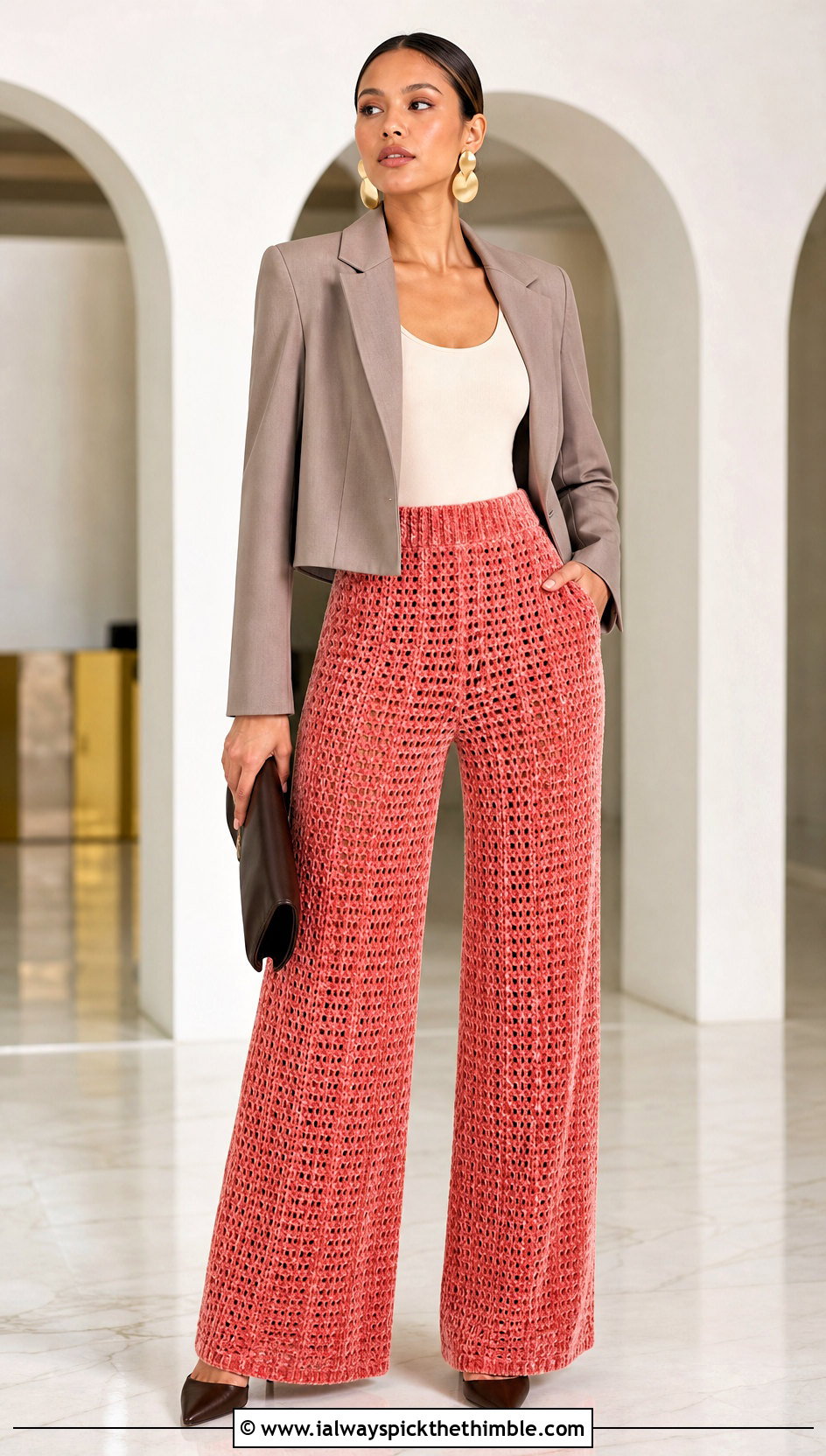 Velvet Crochet Wide Leg Pants With Bodysuit - 20 velvet crochet clothes and outfit ideas