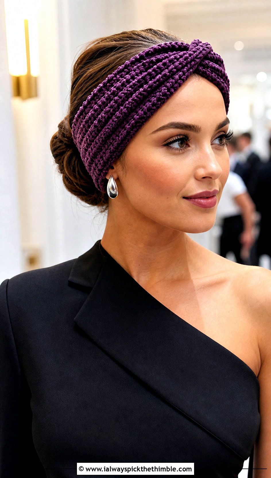 Velvet Ribbed Crochet Twist Headband With Evening Jumpsuit - 20 crochet twist headband outfit ideas