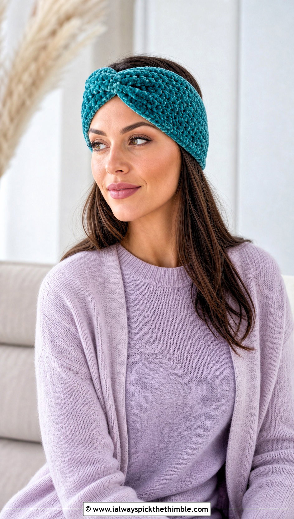 Velvet Twist Ear Warmer With Monochrome Knit Outfit - 20 Crochet Twist Ear Warmer outfit ideas