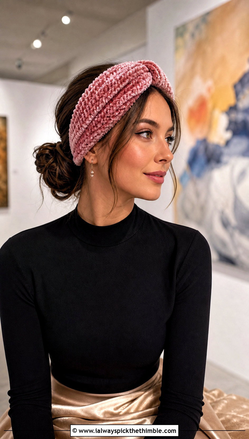 Velvet Twisted Knot Crochet Headband With Satin Skirt - 15 Twisted Knot Crochet Headband outfit ideas