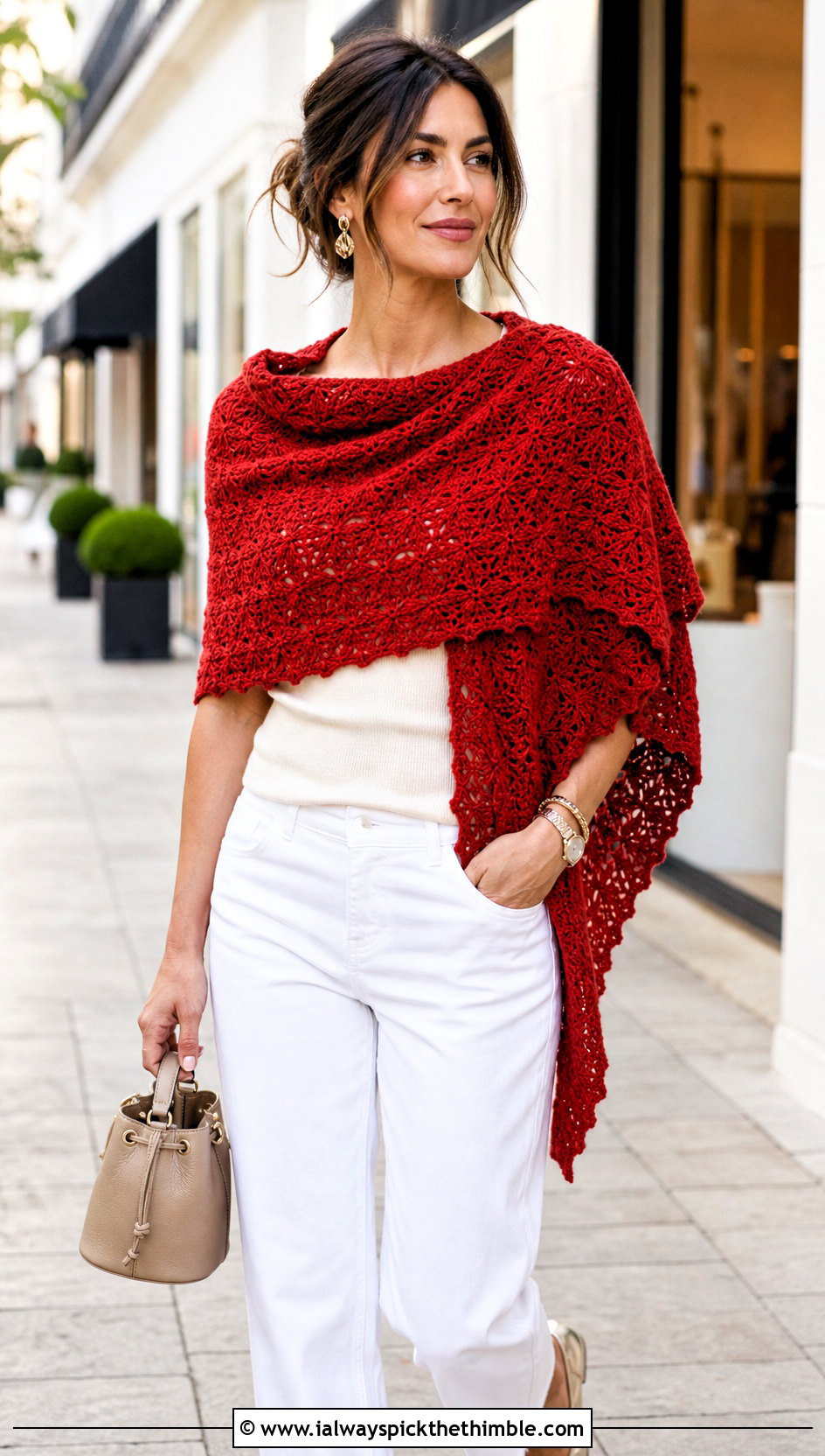 Velvet Wake Wrap With White Jeans - 15 kristin omdahl crochet shawl outfit ideas