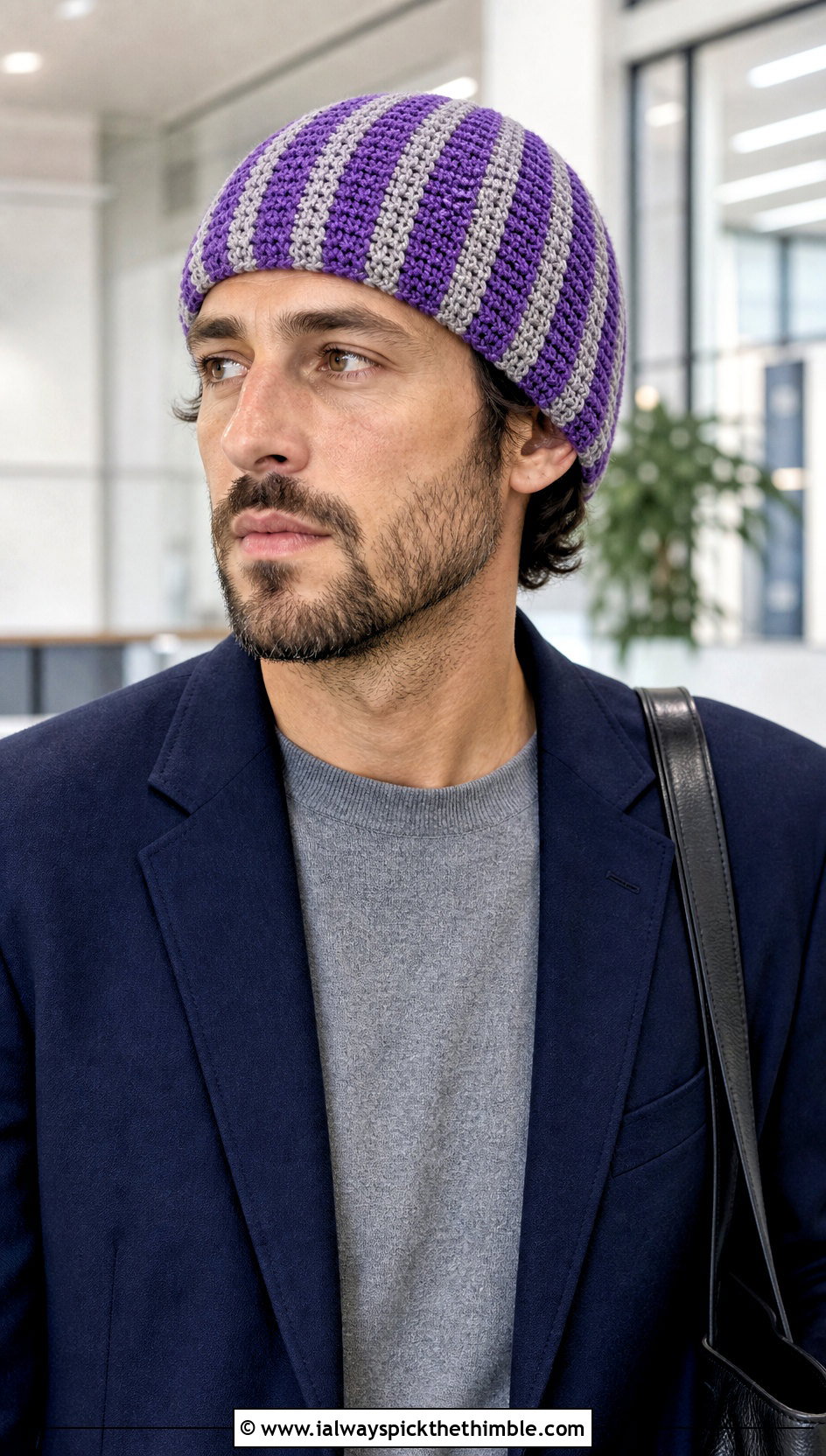 Vertical Stripe Crochet Beanie With Blazer And Trousers - 15 mens striped crochet beanie outfit ideas