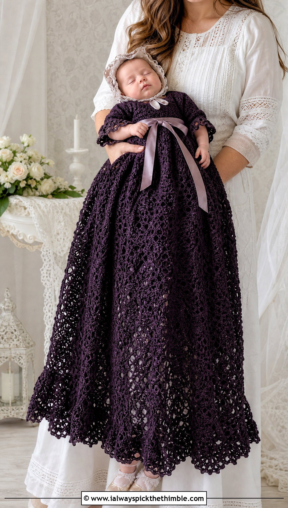 Victorian Crochet Baptism Gown With Lace Bonnet - 15 crochet baptism dress outfit ideas