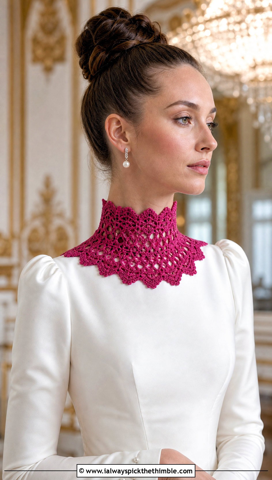Victorian High Neck Crochet Collar With Mikado Wedding Dress - 15 Crochet Collar For Wedding Dress outfit ideas