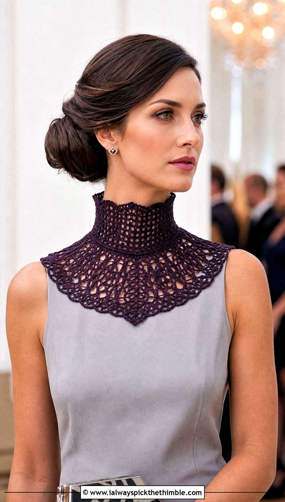 Victorian High Neck Crochet Collar With Sheath Dress - 15 Vintage Crochet Collar Design outfit ideas