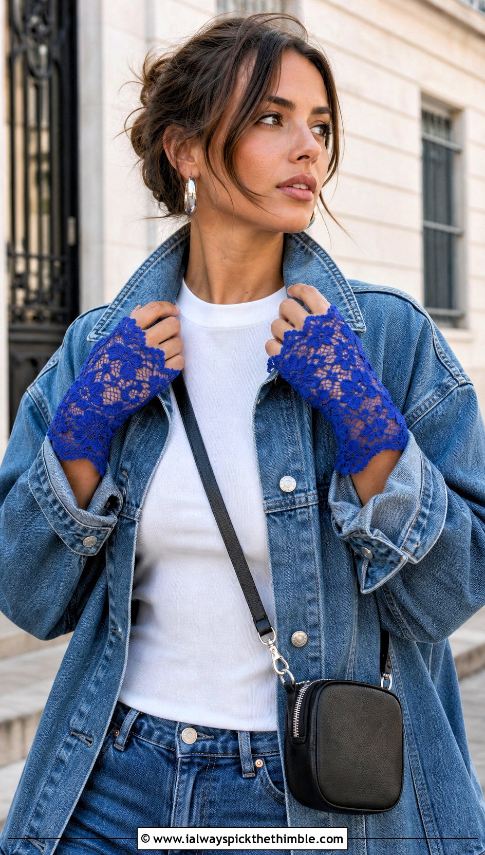 Victorian Lace Crochet Fingerless Gloves With Denim Jacket - 20 lace crochet gloves outfit ideas