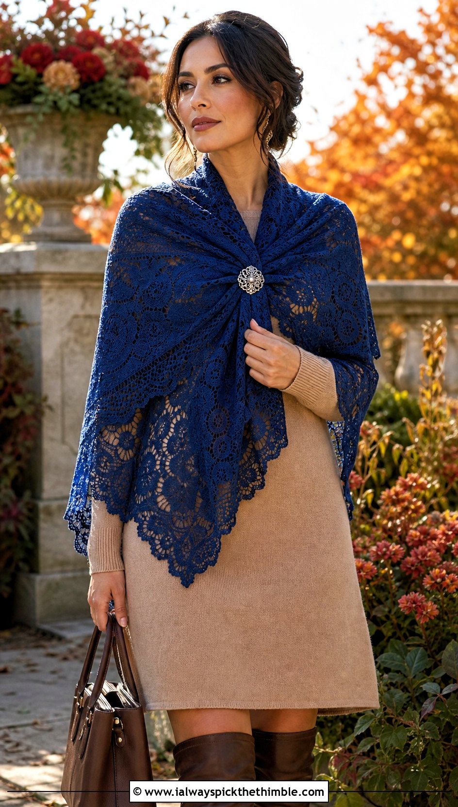 Victorian Lace Shawl With Sweater Dress - 20 Vintage Crochet Shawl outfit ideas