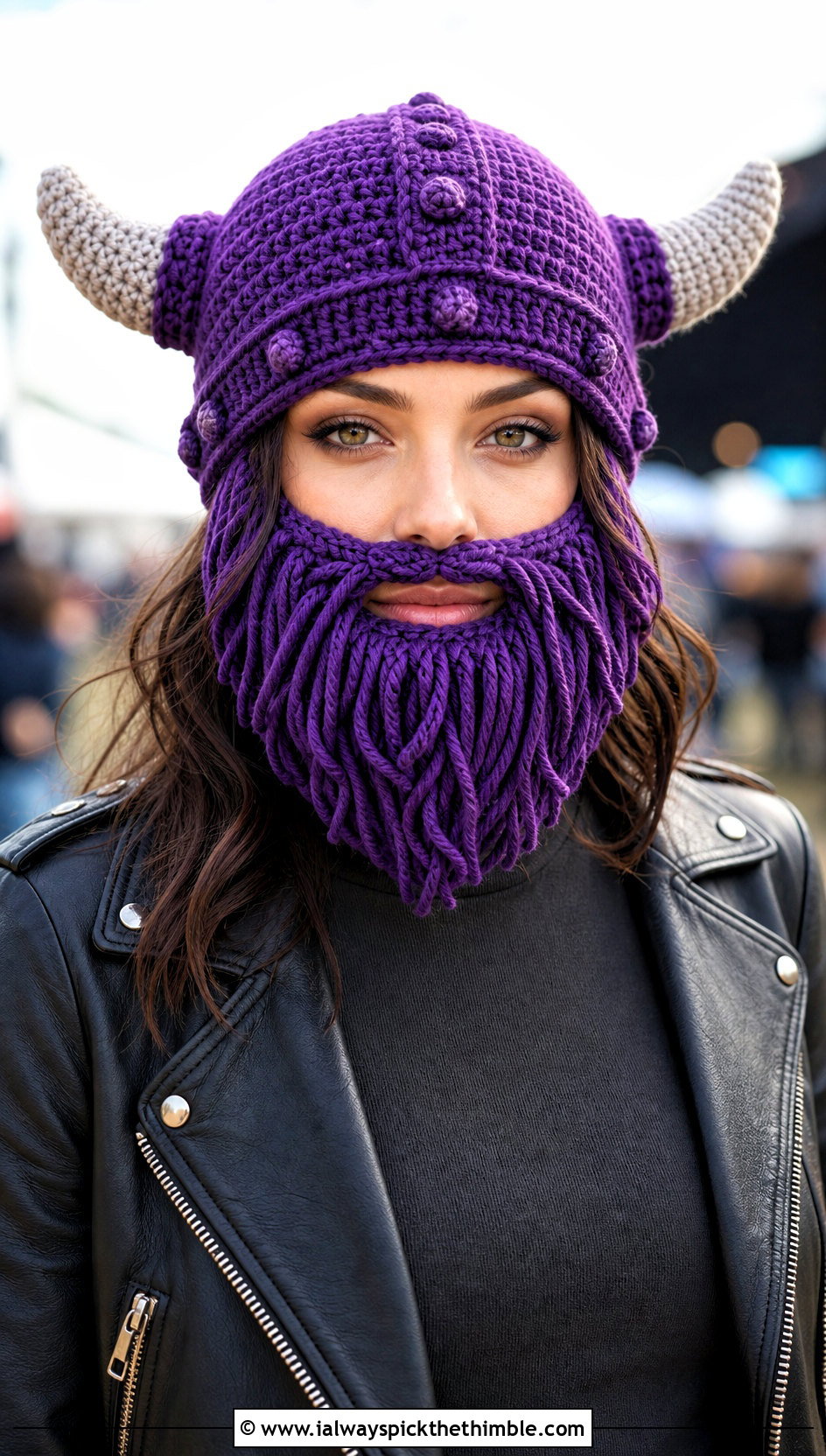Viking Crochet Beard Hat With Leather Jacket - 15 Crochet Hat With Beard outfit ideas
