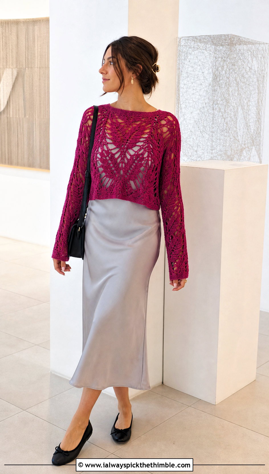 Vine Leaf Lace Sweater With Slip Dress - 20 crochet leaf sweater outfit ideas