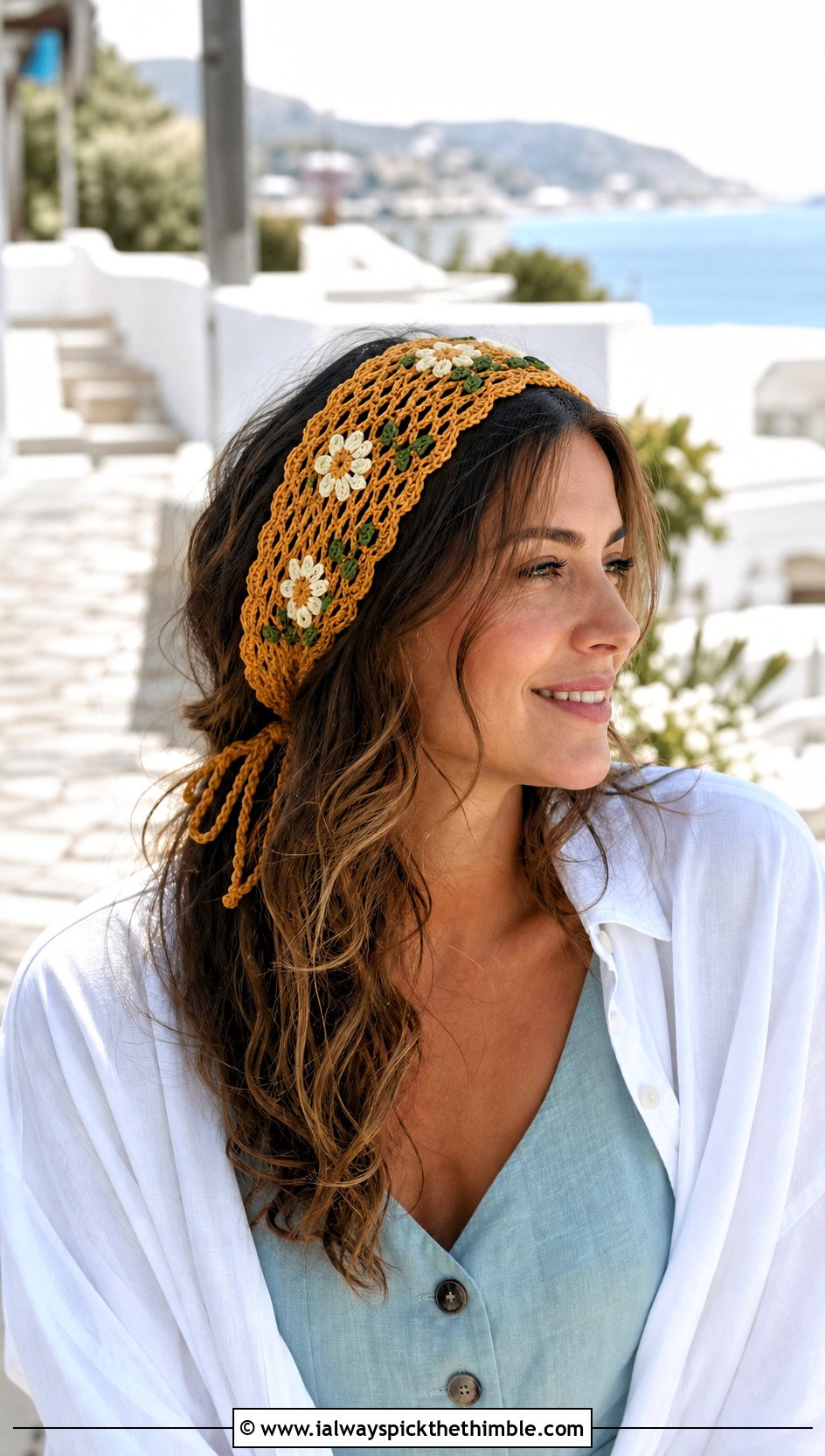 Vine Tie Daisy Crochet Headband With Linen Vest And Shorts - 15 daisy flower crochet headband outfit ideas
