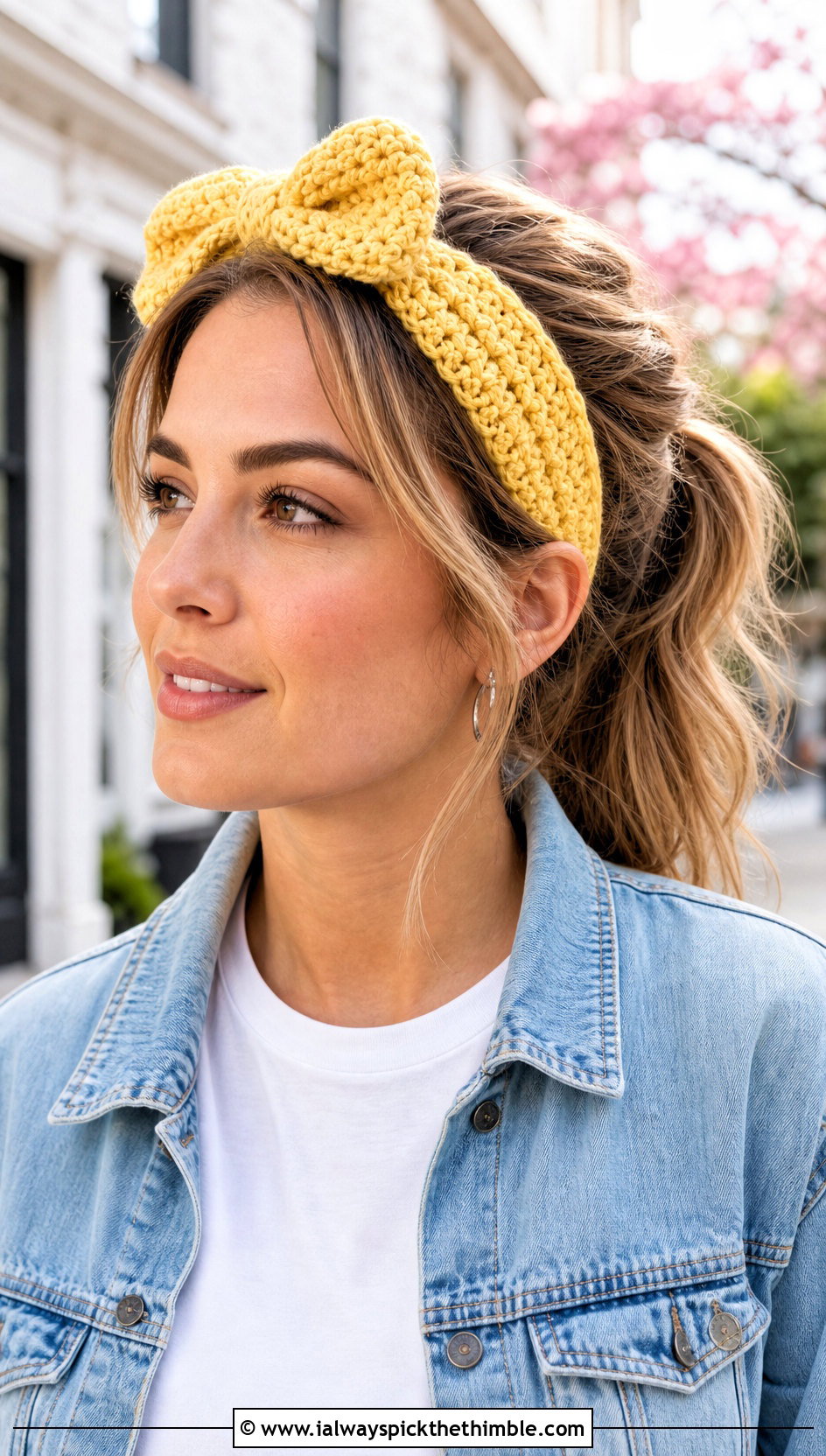 Vintage Bow Crochet Headband With Denim Outfit - 15 vintage crochet headband outfit ideas
