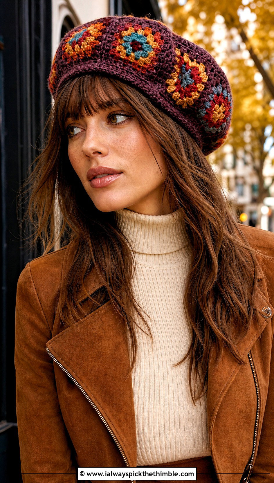 Vintage Crochet Granny Square Beret With Flared Jeans - 20 Crochet Granny Square Beret outfit ideas