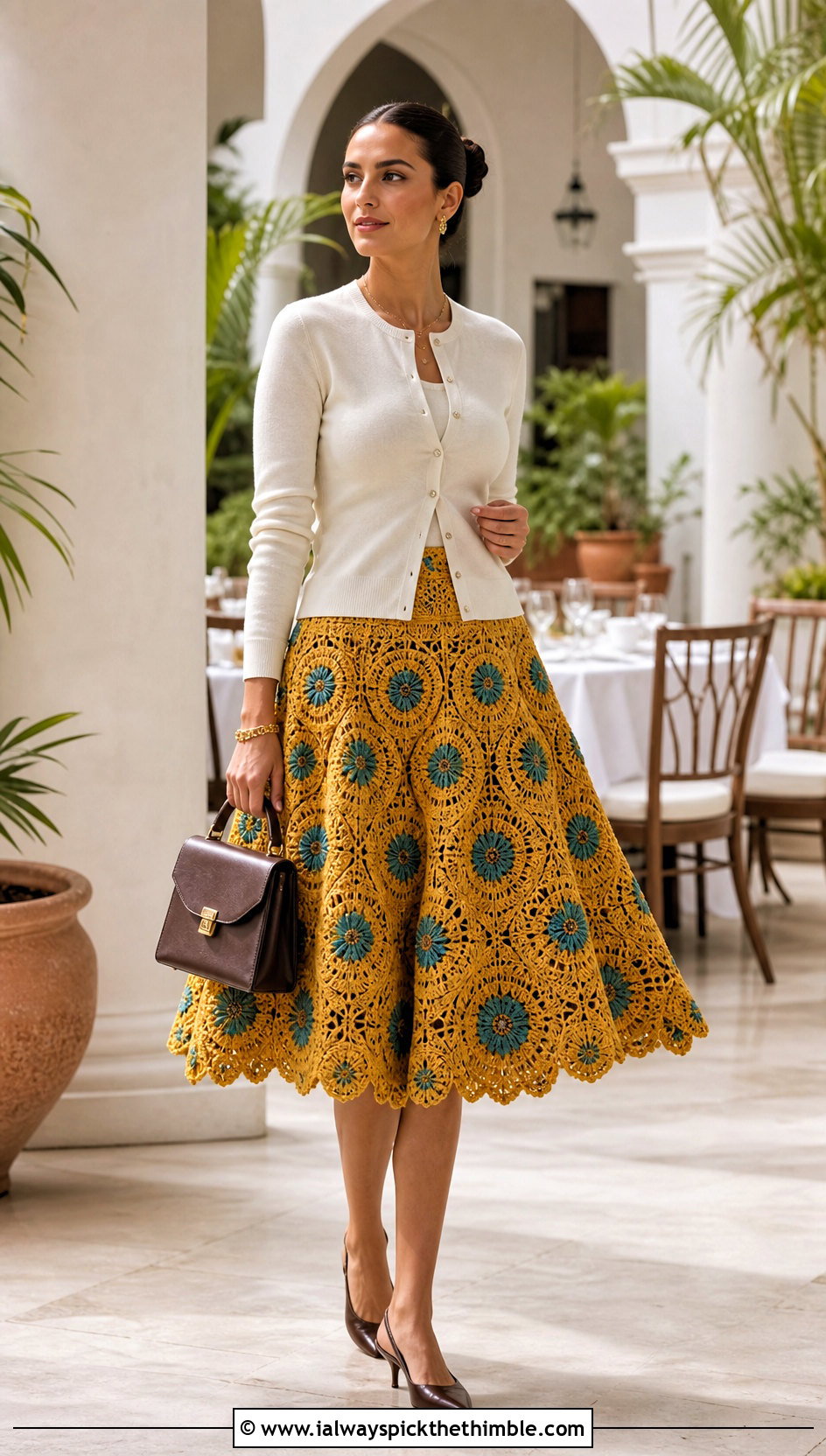 Vintage Flower Crochet Circle Skirt With Twinset - 25 crochet flower skirt outfit ideas