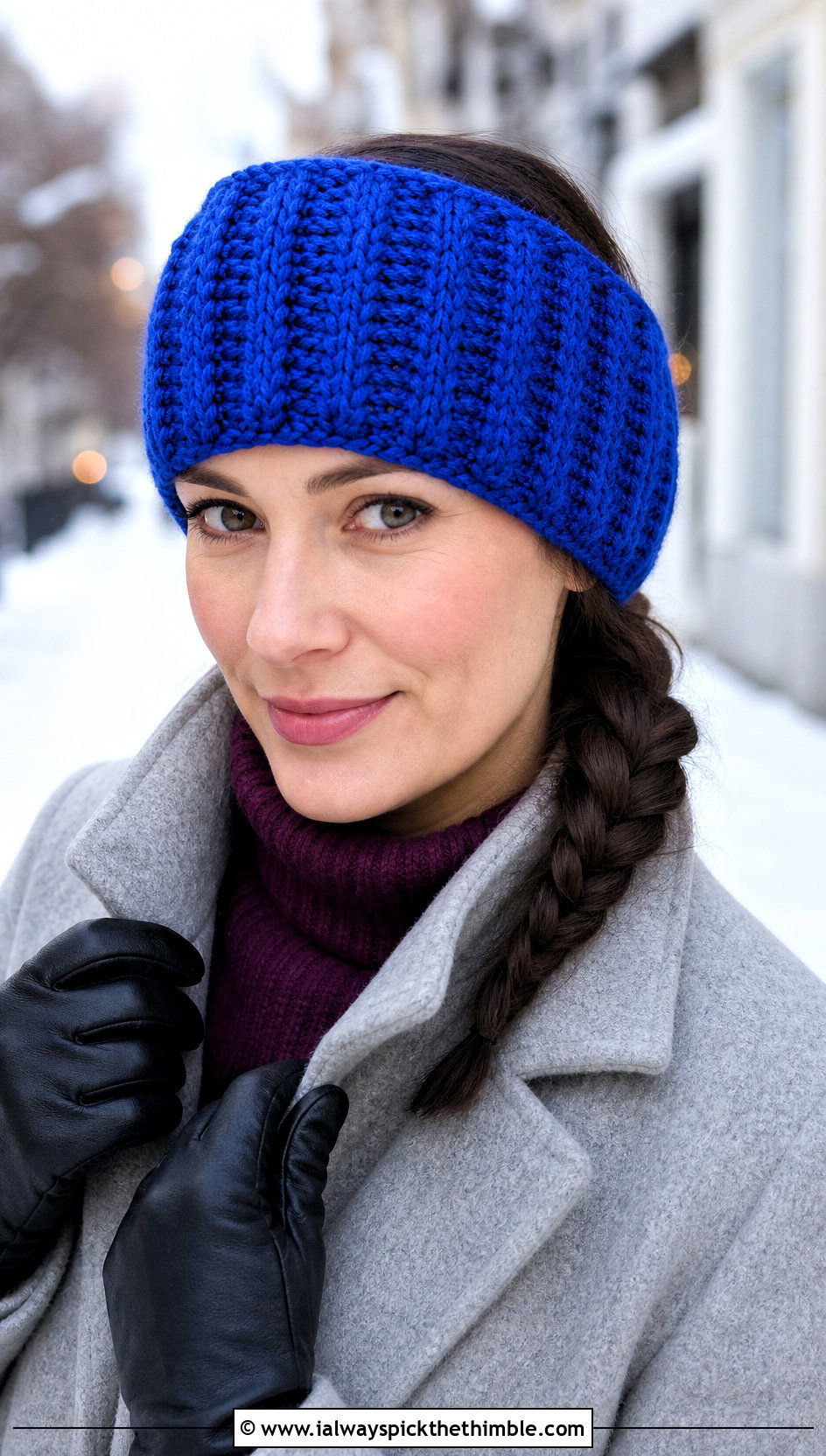 Vintage Ribbed Crochet Headband With Winter Coat - 15 vintage crochet headband outfit ideas