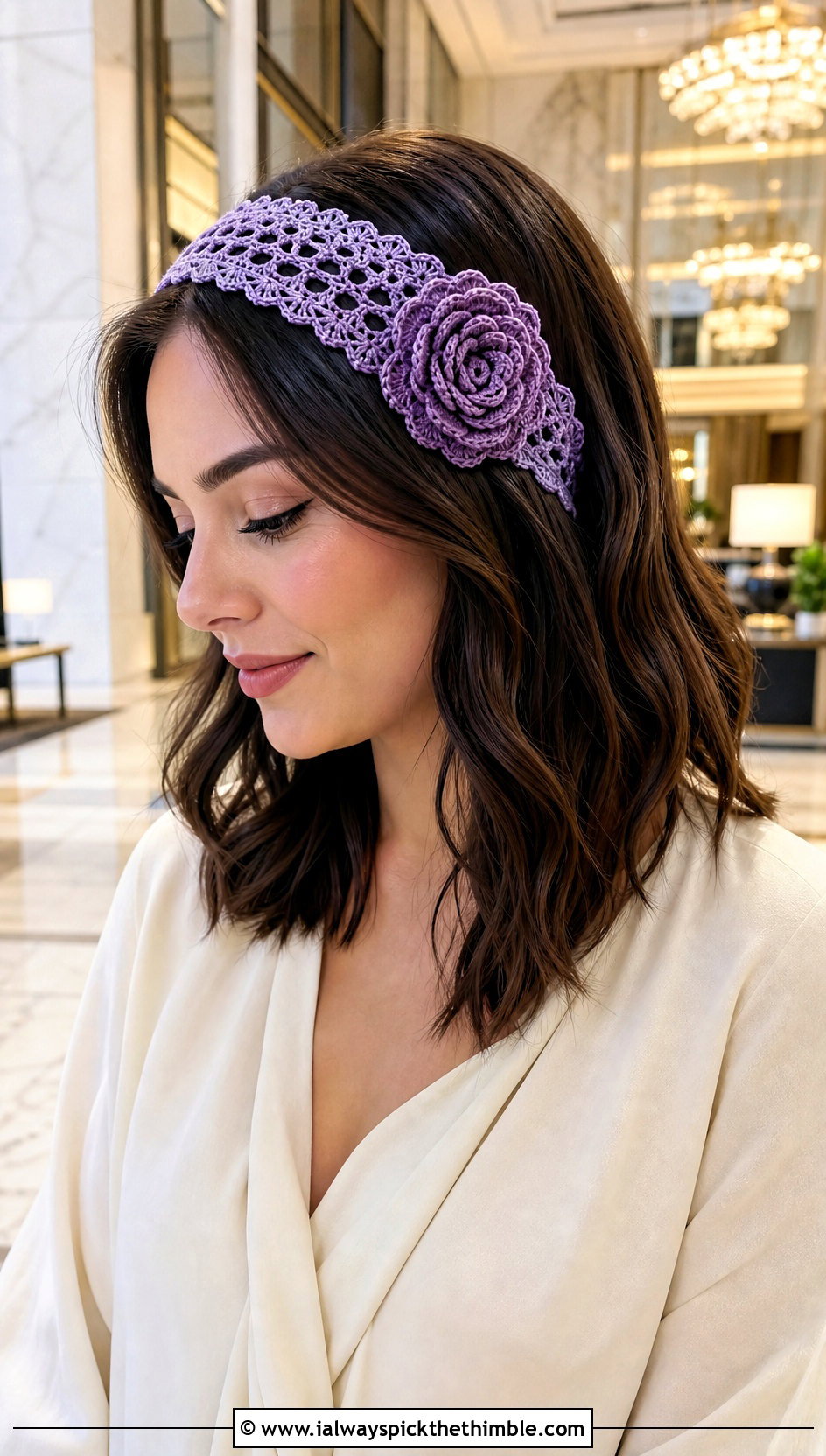 Vintage Rosette Lace Crochet Headband With Blouse And Palazzo Pants - 20 lace crochet headband outfit ideas