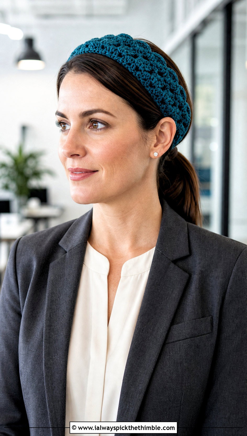 Vintage Shell Stitch Crochet Headband With Trouser Suit - 15 vintage crochet headband outfit ideas
