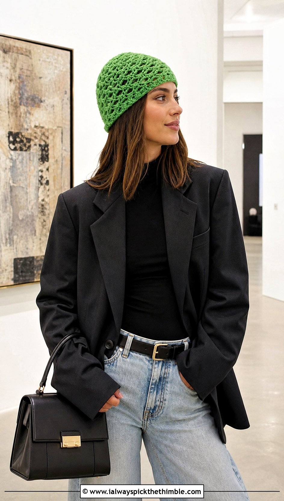Vintage Vibes Beanie With Blazer And Barrel Jeans - 15 Vintage Vibes Beanie By The Crochet Fix outfit ideas