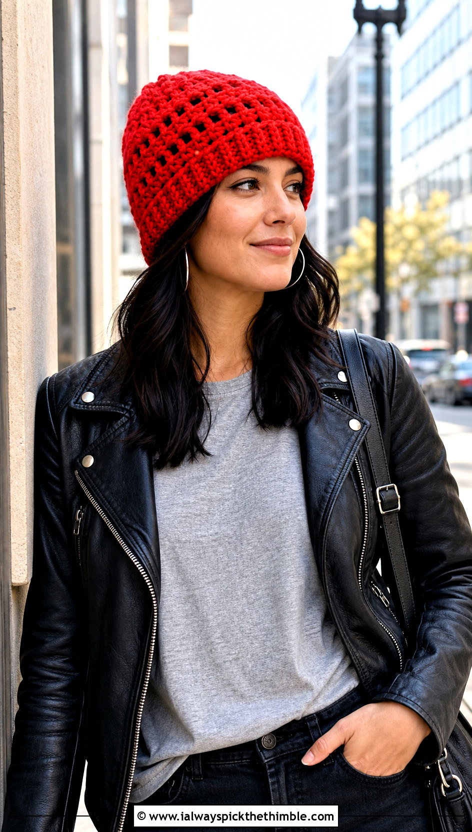 Vintage Vibes Beanie With Leather Jacket And Black Jeans - 15 Vintage Vibes Beanie By The Crochet Fix outfit ideas