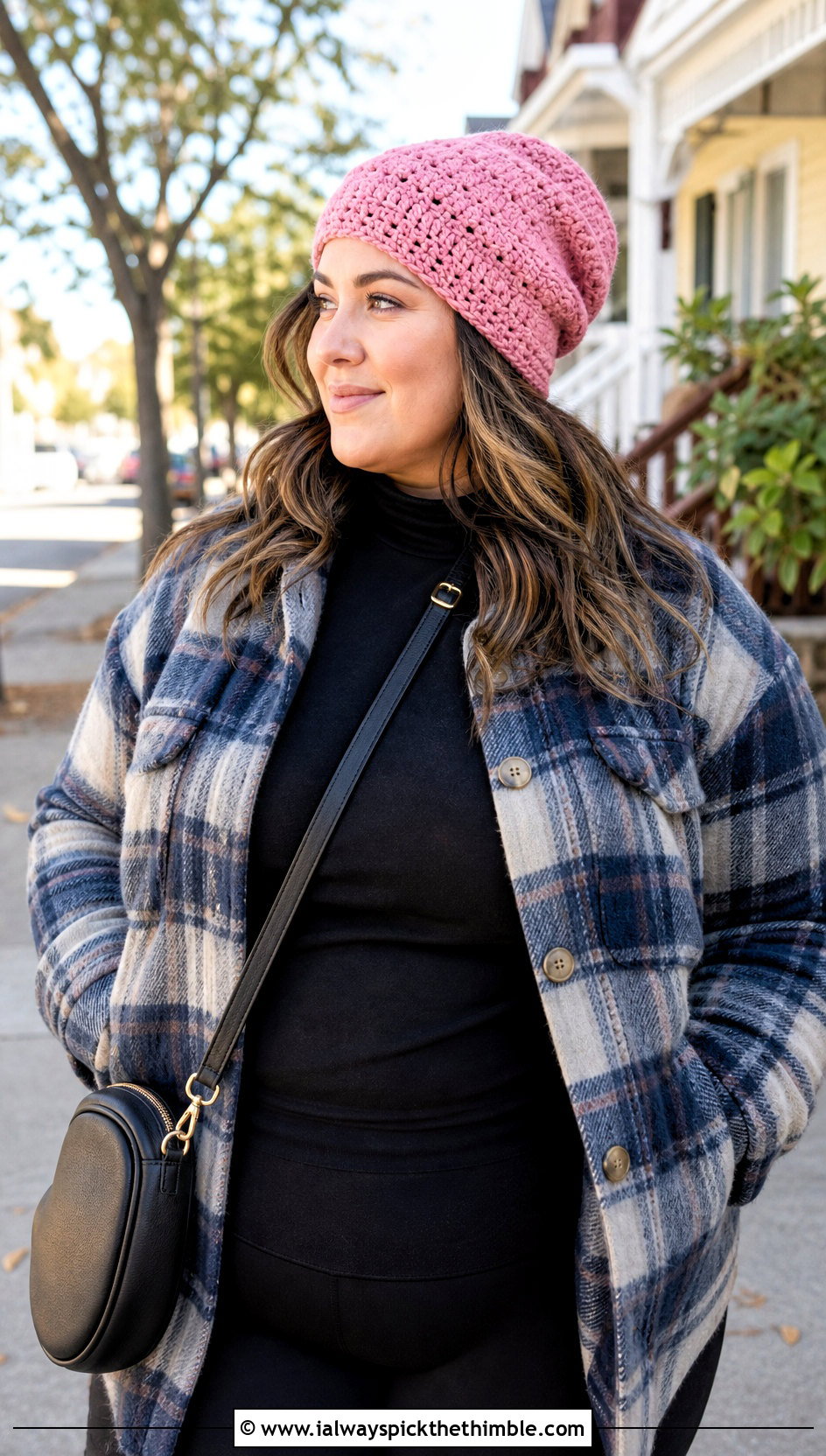 Vintage Vibes Beanie With Plaid Overshirt And Leggings - 15 Vintage Vibes Beanie By The Crochet Fix outfit ideas