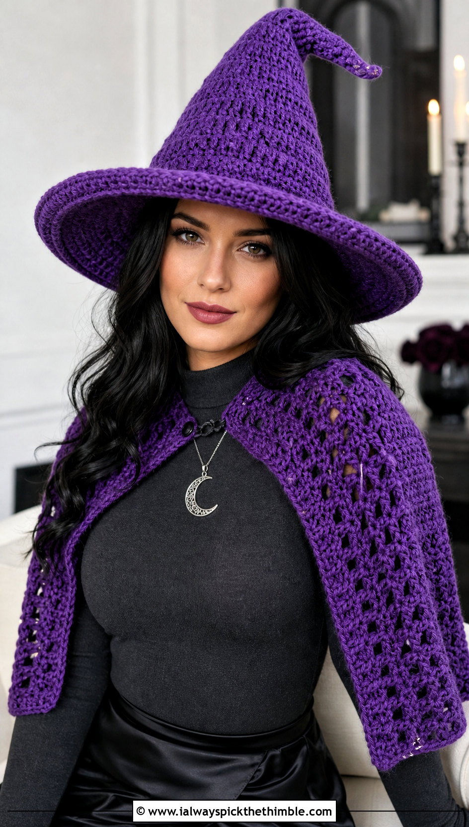 Violet Crochet Witch Hat And Cape Costume - 15 crochet halloween costumes women outfit ideas