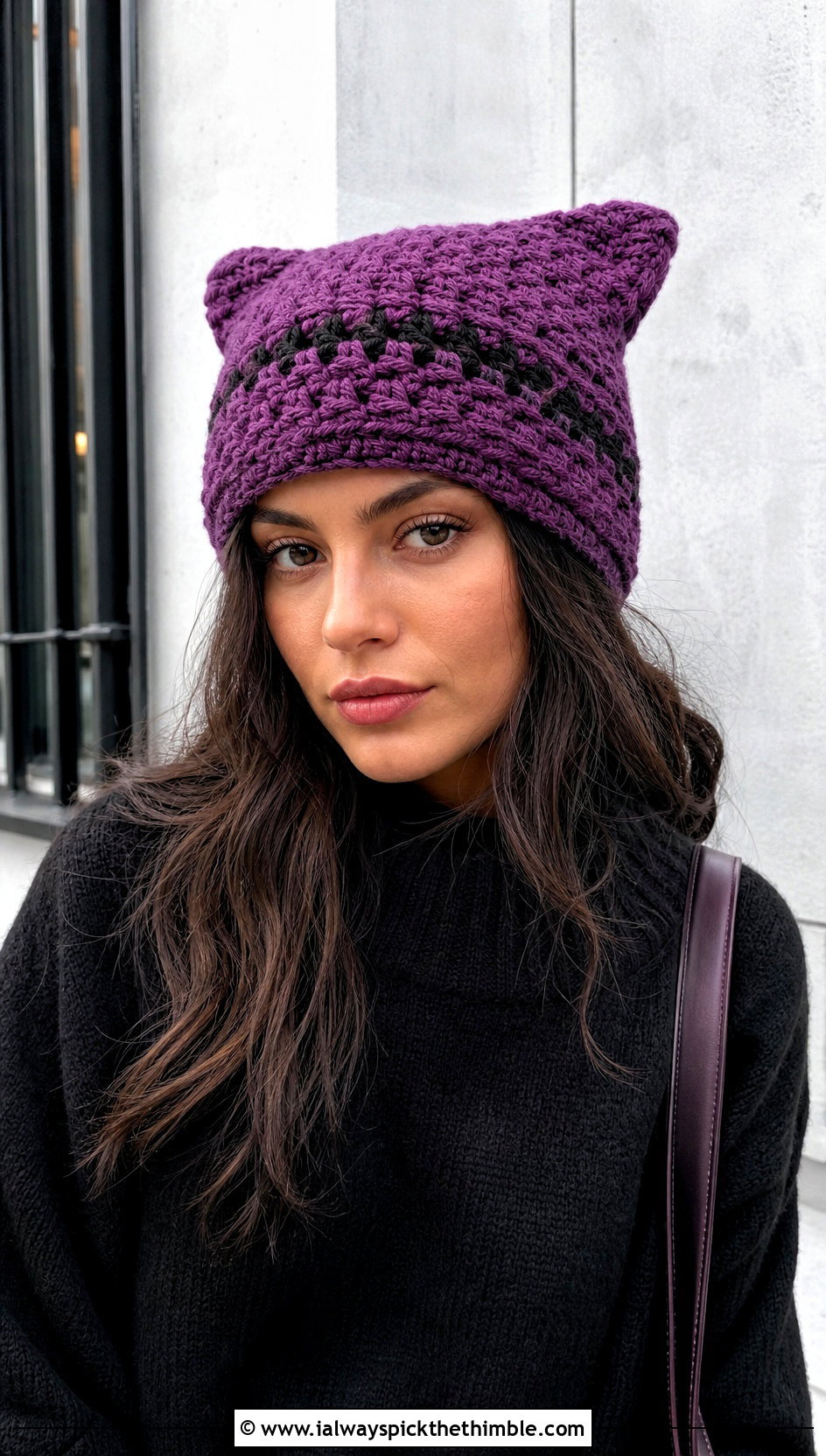Violet Slouchy Clancy Crochet Beanie With Monochrome Outfit - 20 clancy beanie crochet outfit ideas