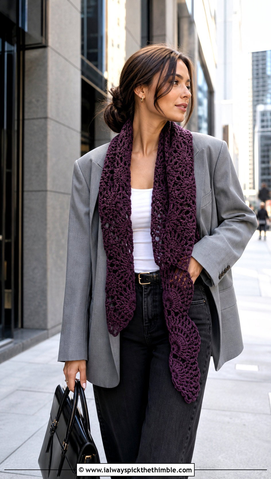 Virus Stitch Crochet Shawl With Blazer And Jeans - 20 Crochet A Shawl outfit ideas