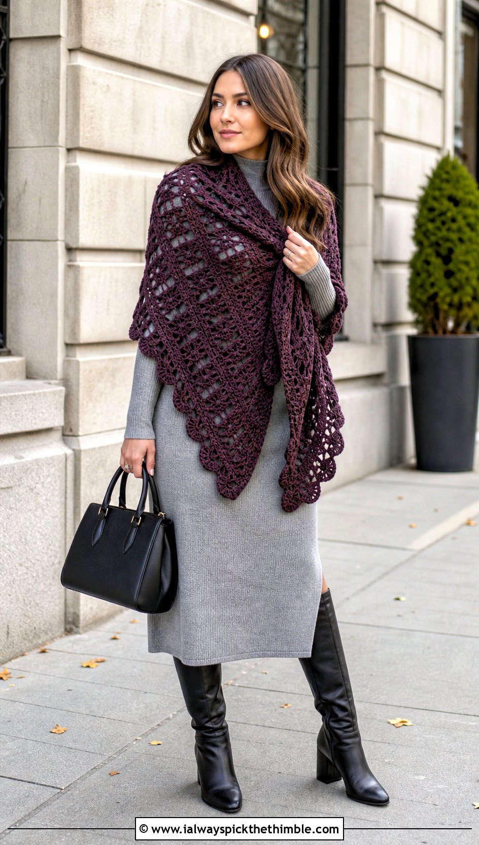 Virus Stitch DK Yarn Crochet Shawl With Knit Dress - 20 Crochet Shawl Dk Yarn outfit ideas