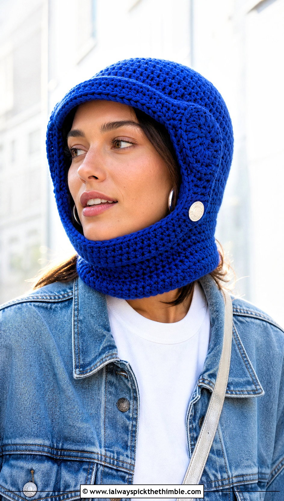 Visor Crochet Astronaut Hat With Denim Jacket - 15 Crochet Astronaut Hat outfit ideas