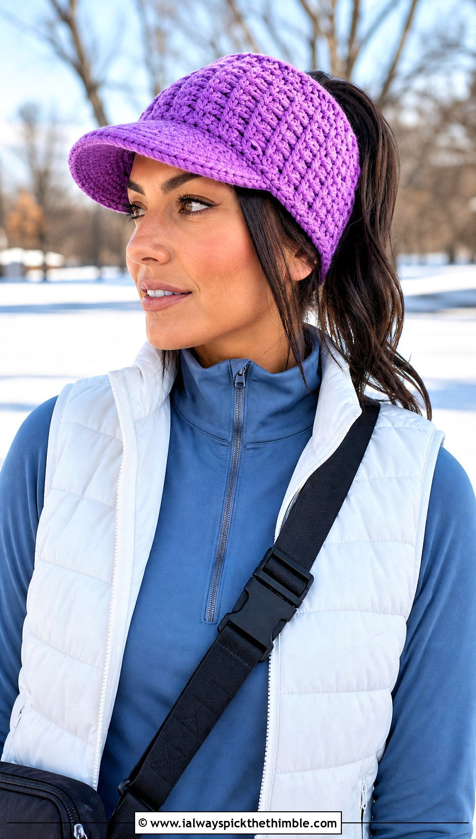 Visor Crochet Ski Hat With Athleisure Layers - 20 crochet ski hat outfit ideas