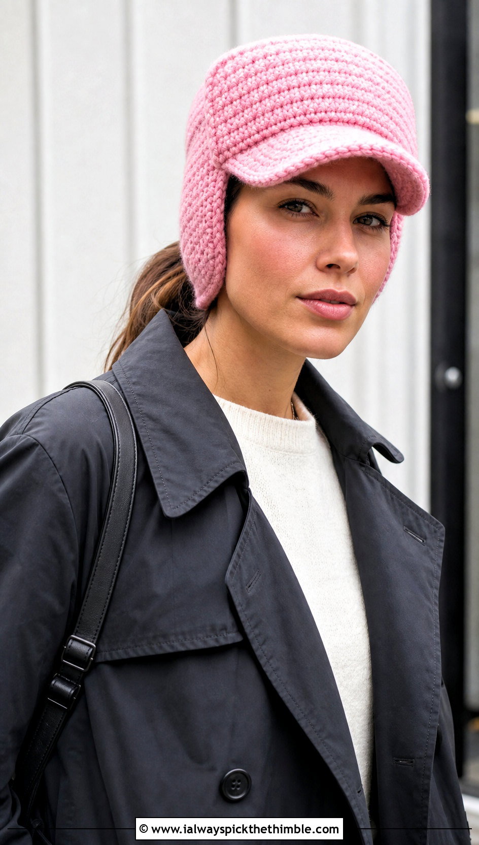 Visor Front Crochet Ushanka With Trench Coat - 25 crochet russian hat outfit ideas