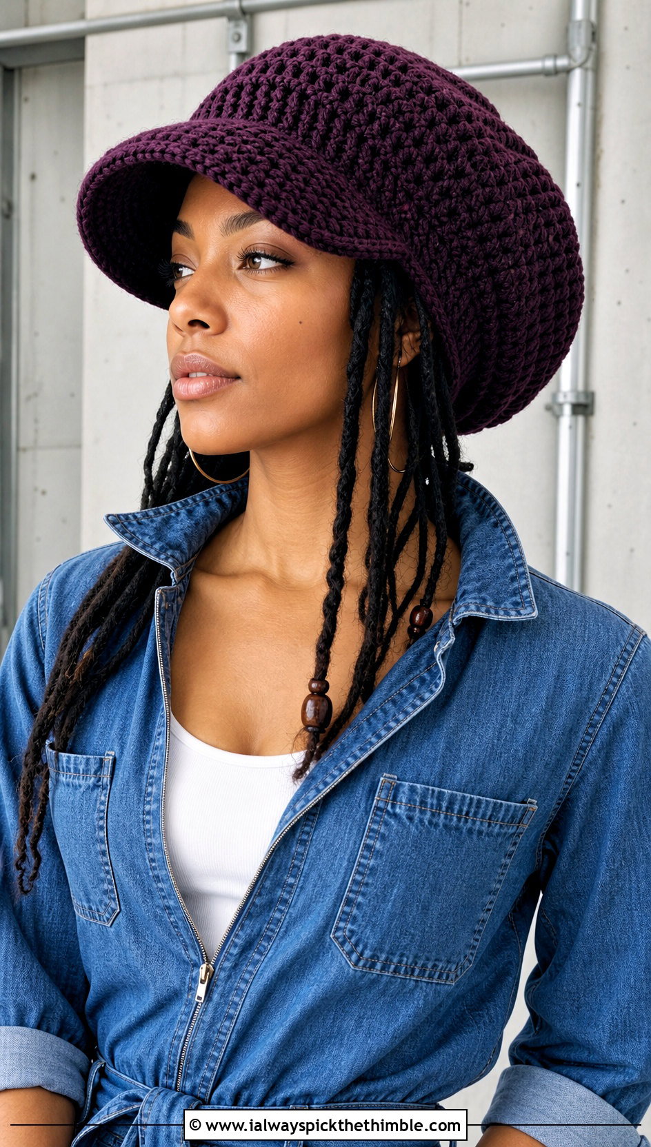 Visor Rasta Tam With Denim Jumpsuit - 25 crochet rasta hats outfit ideas