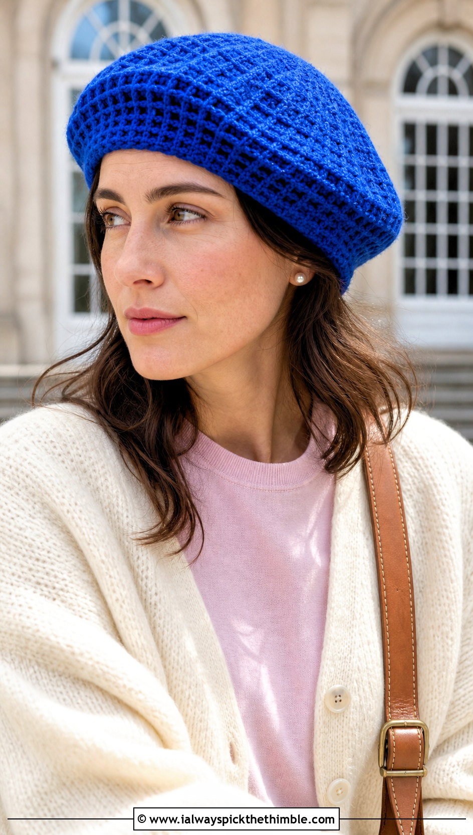 Waffle Crochet Beret With Cardigan And Trousers - 20 Waffle Crochet Hat outfit ideas